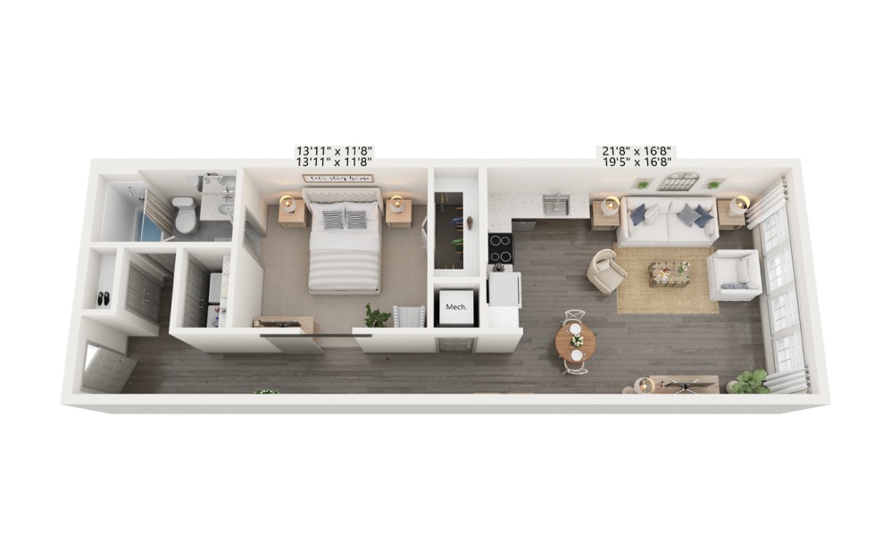 A3b - 1 bedroom floorplan layout with 1 bath and 823 square feet.