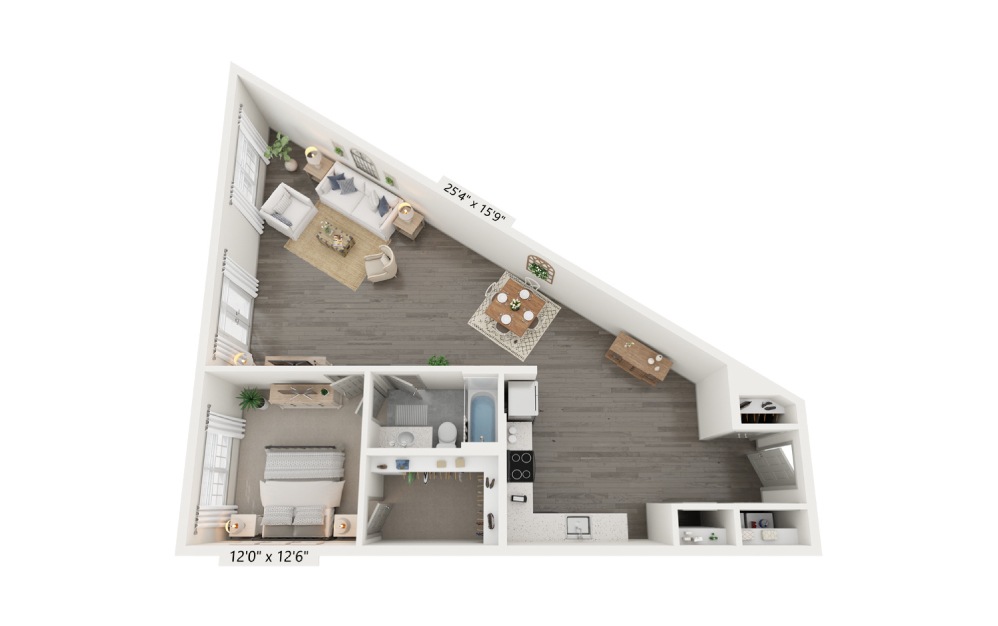 A5b - 1 bedroom floorplan layout with 1 bath and 1085 square feet.